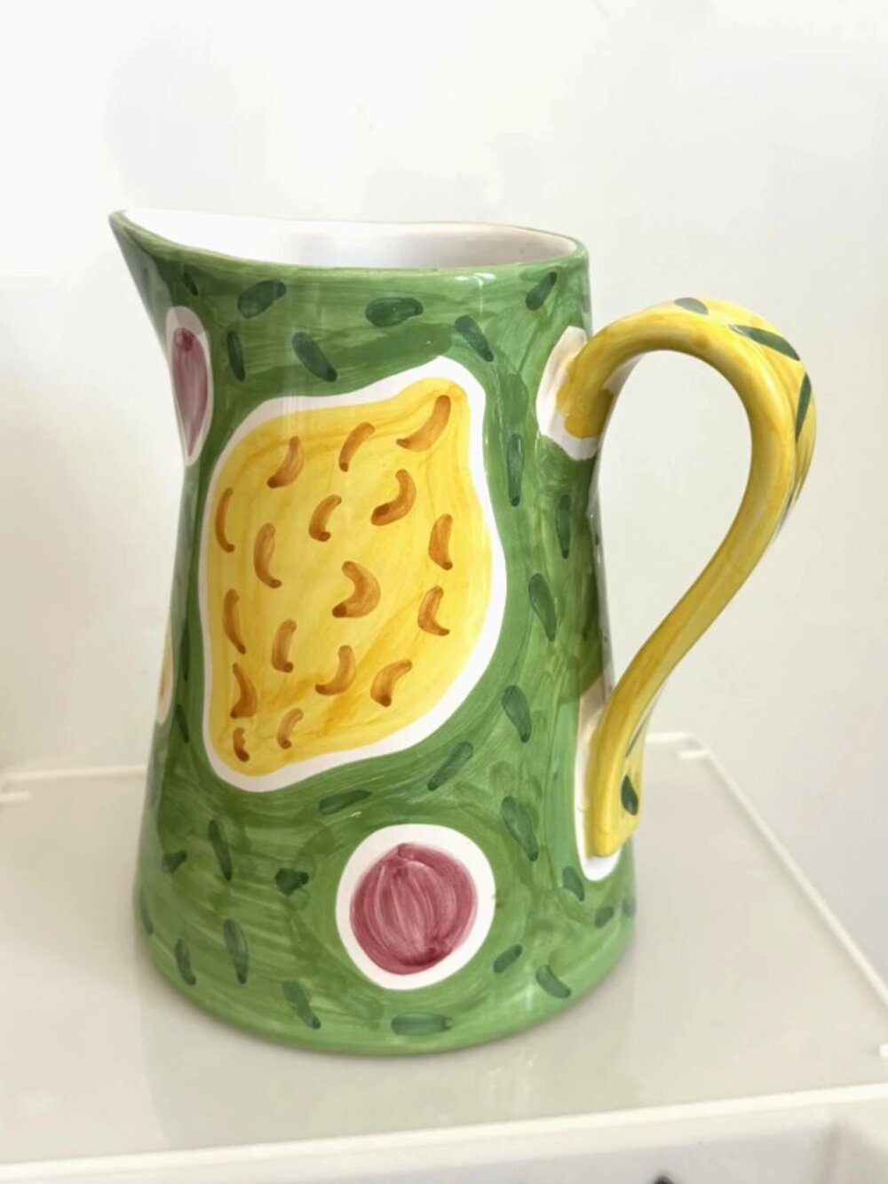 Vintage Sberna Deruta Italy Ceramic Lemon Pitcher Hand Painted Pottery Vase Jug - Picture 2 of 10